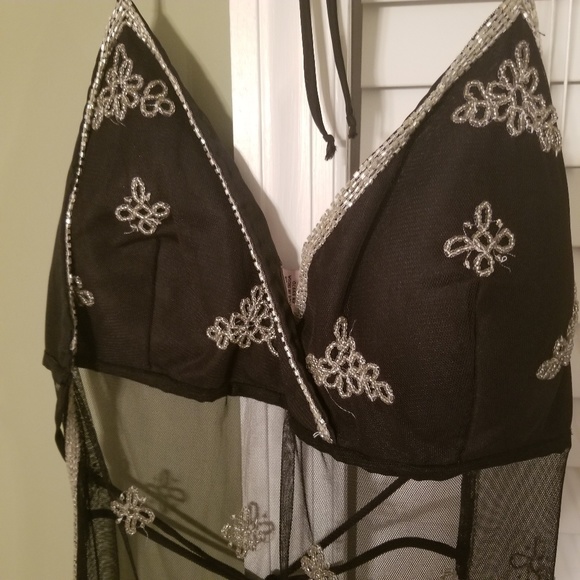 Black and Silver Sheer Halter Top - Picture 3 of 5